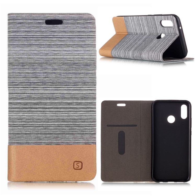 Assorted Color Canvas Leather Case with Card Slot for Huawei P20 Lite / Nova 3e - Light Grey-1