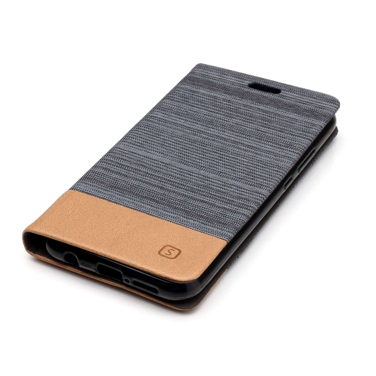 Assorted Color Canvas Leather Flip Stand Cover for Huawei P20 Lite / Nova 3e - Dark Grey-4