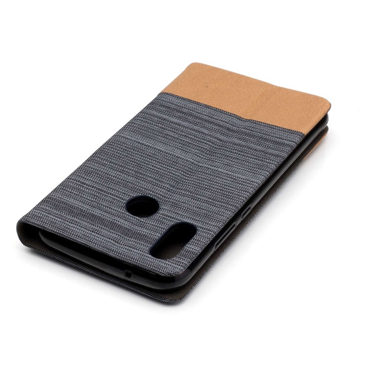 Assorted Color Canvas Leather Flip Stand Cover for Huawei P20 Lite / Nova 3e - Dark Grey-5