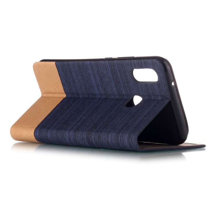 Assorted Color Card Holder Canvas Leather Protection Mobile Phone Case for Huawei P20 Lite / Nova 3e - Dark Blue-3