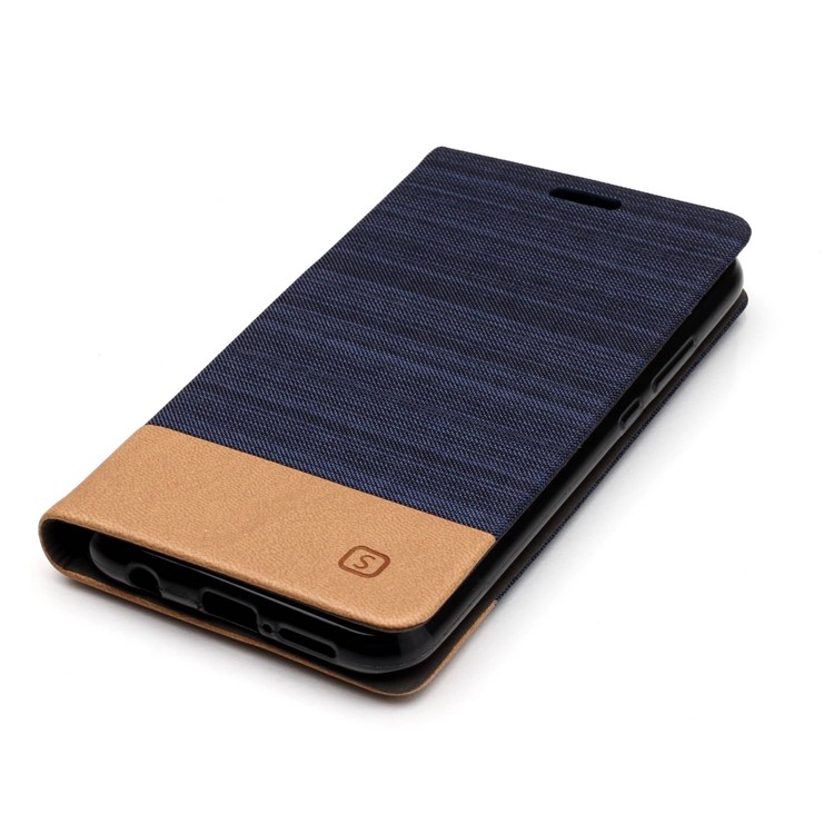 Assorted Color Card Holder Canvas Leather Protection Mobile Phone Case for Huawei P20 Lite / Nova 3e - Dark Blue-4