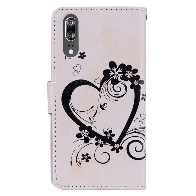 For Huawei P20 Imprint Heart Flower Wallet Leather Stand Phone Case - White-2