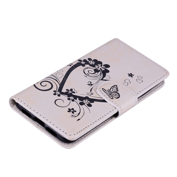 For Huawei P20 Imprint Heart Flower Wallet Leather Stand Phone Case - White-3