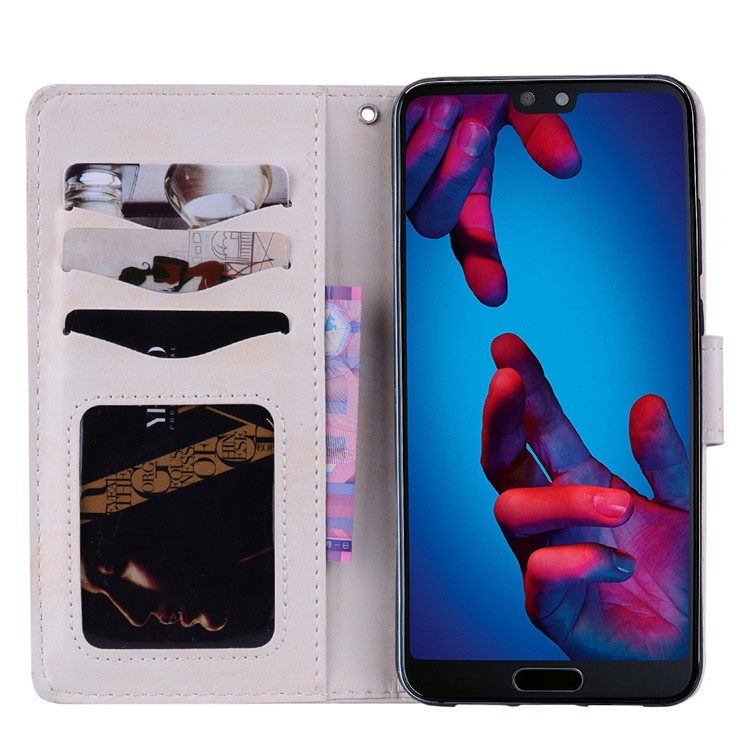 For Huawei P20 Imprint Heart Flower Wallet Leather Stand Phone Case - White-5