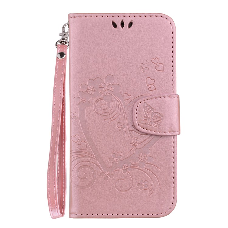 For Huawei P20 Imprint Heart Flower Wallet Leather Stand Phone Casing - Rose Gold-1