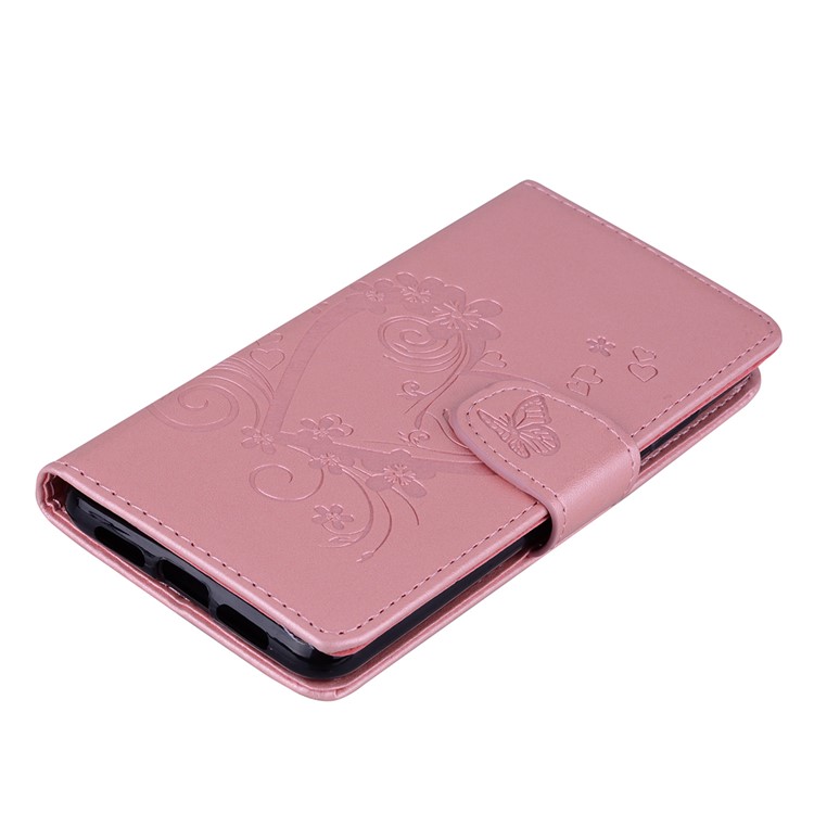 For Huawei P20 Imprint Heart Flower Wallet Leather Stand Phone Casing - Rose Gold-3