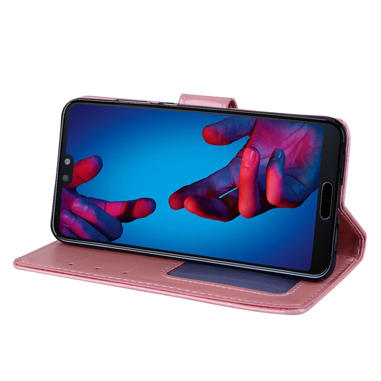 For Huawei P20 Imprint Heart Flower Wallet Leather Stand Phone Casing - Rose Gold-4