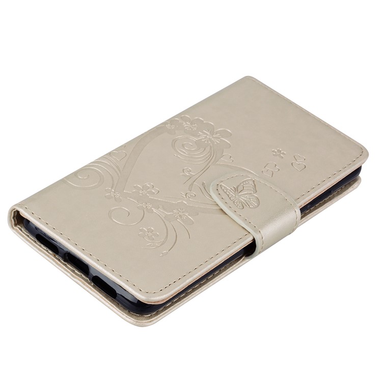 For Huawei P20 Imprint Heart Flower Wallet Leather Stand Cell Phone Case - Gold-3