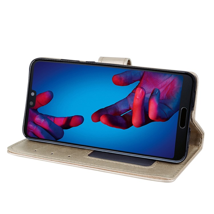 For Huawei P20 Imprint Heart Flower Wallet Leather Stand Cell Phone Case - Gold-4