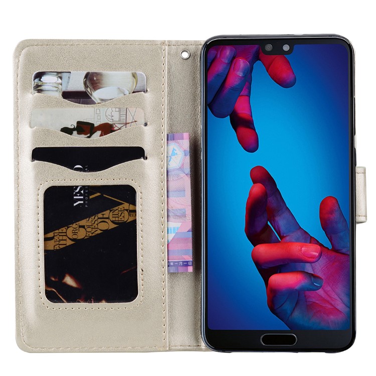 For Huawei P20 Imprint Heart Flower Wallet Leather Stand Cell Phone Case - Gold-5