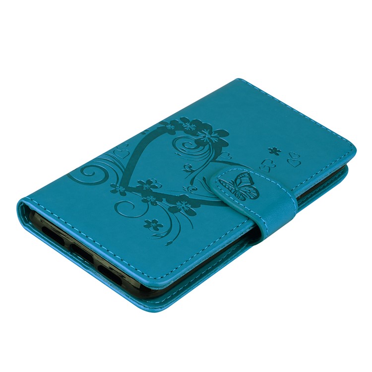 For Huawei P20 Imprint Heart Flower Wallet Leather Stand Mobile Cover - Blue-3
