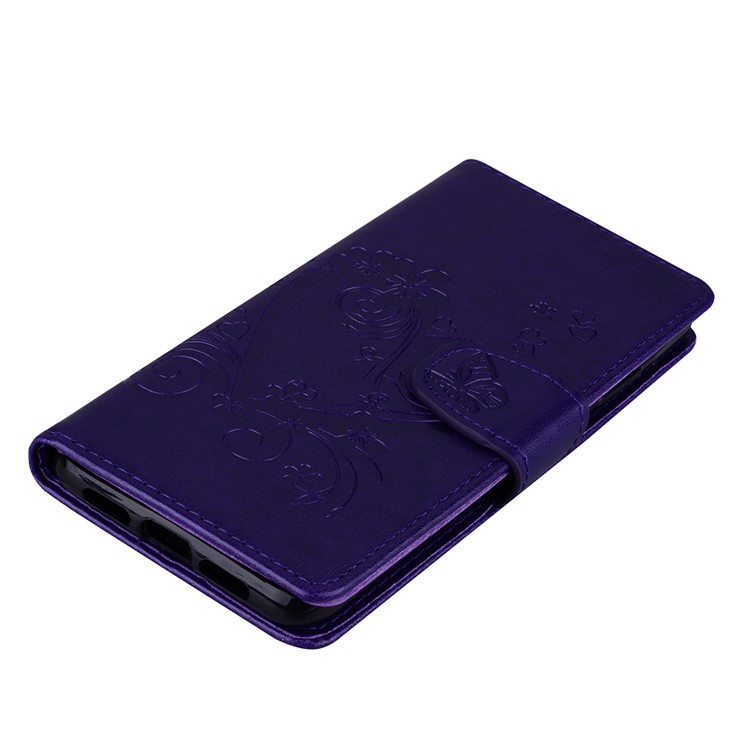 For Huawei P20 Imprint Heart Flower Wallet Leather Stand Cell Phone Case - Purple-3
