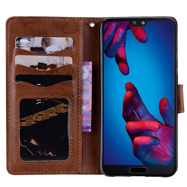 For Huawei P20 Imprint Heart Flower Wallet Leather Stand Mobile Shell - Brown-5
