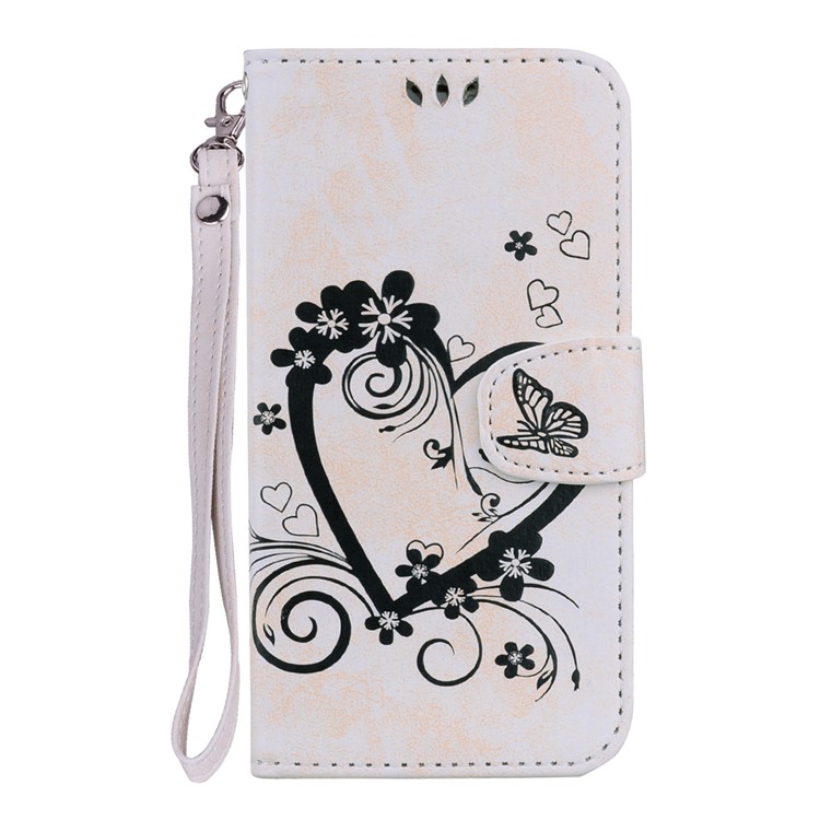 Imprint Heart Flower Wallet Leather Stand Case for Huawei P20 Lite / Nova 3e - White-1