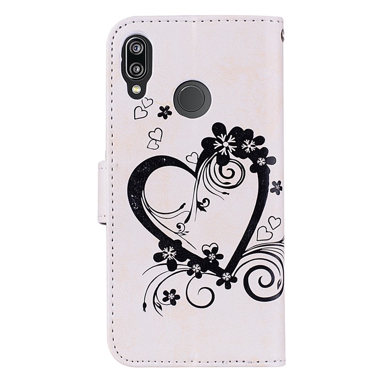 Imprint Heart Flower Wallet Leather Stand Case for Huawei P20 Lite / Nova 3e - White-2