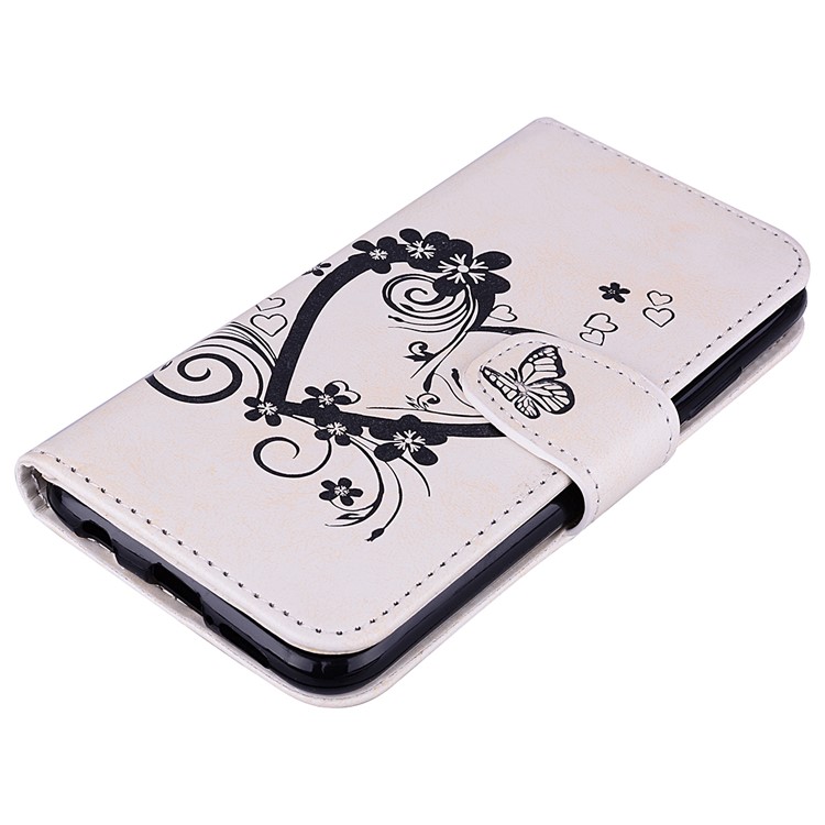 Imprint Heart Flower Wallet Leather Stand Case for Huawei P20 Lite / Nova 3e - White-3