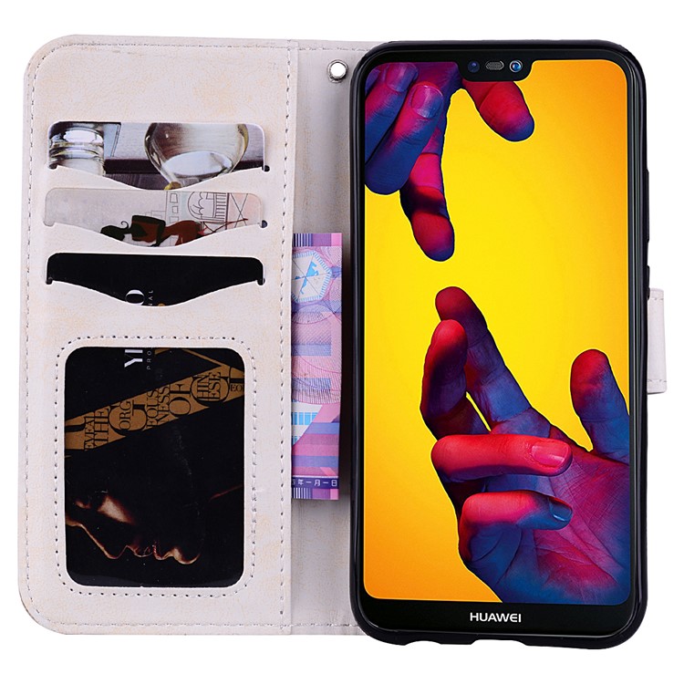 Imprint Heart Flower Wallet Leather Stand Case for Huawei P20 Lite / Nova 3e - White-5