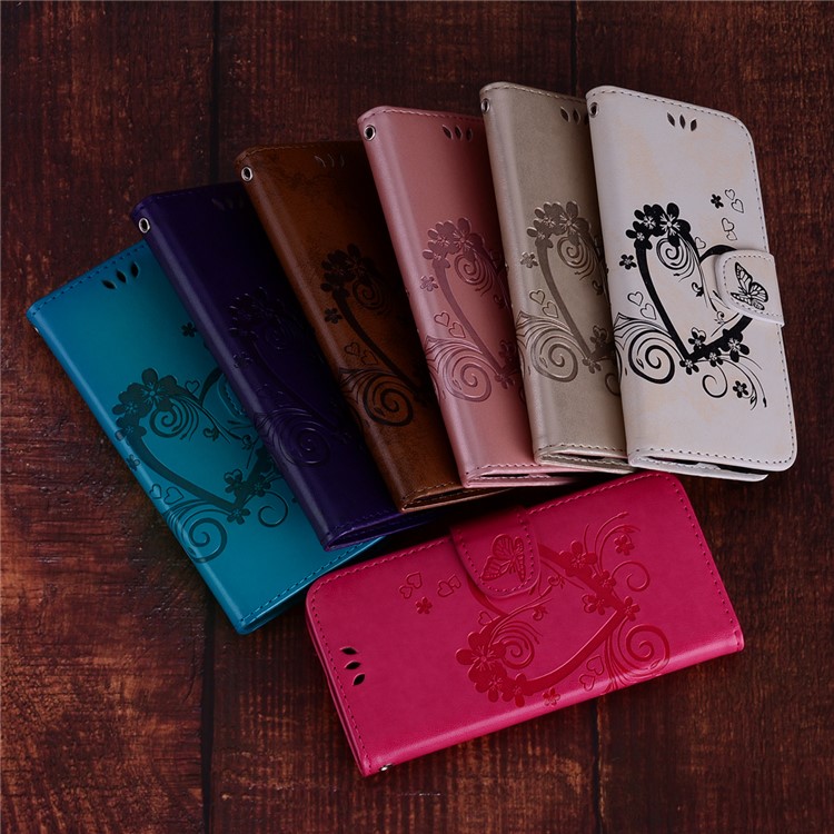 Imprint Heart Flower Wallet Leather Stand Case for Huawei P20 Lite / Nova 3e - White-7