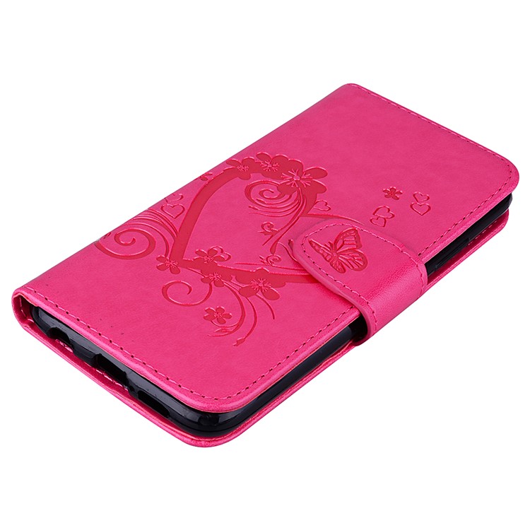 Imprint Heart Flower Wallet Leather Stand Cover for Huawei P20 Lite / Nova 3e - Rose-3