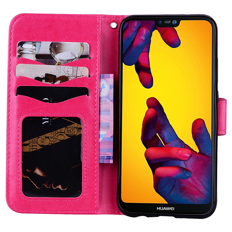 Imprint Heart Flower Wallet Leather Stand Cover for Huawei P20 Lite / Nova 3e - Rose-5