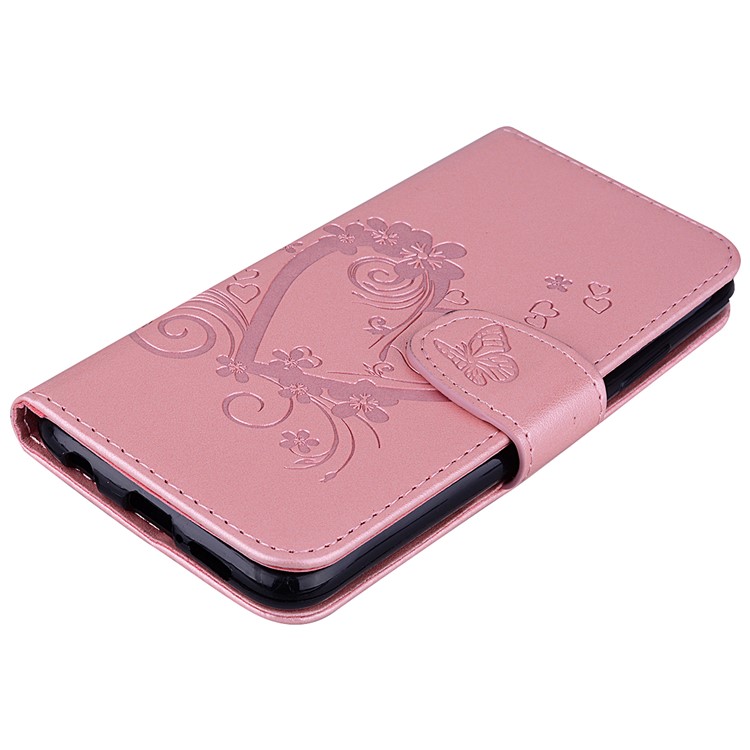 Imprint Heart Flower Wallet Leather Shell Case for Huawei P20 Lite / Nova 3e - Pink-3