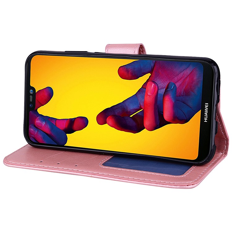 Imprint Heart Flower Wallet Leather Shell Case for Huawei P20 Lite / Nova 3e - Pink-4