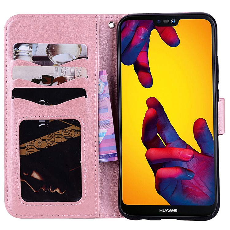 Imprint Heart Flower Wallet Leather Shell Case for Huawei P20 Lite / Nova 3e - Pink-5