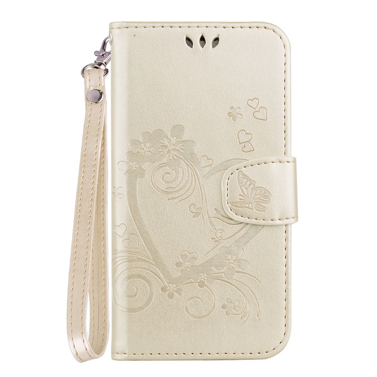 Imprint Heart Flower Magnetic Leather Stand Case for Huawei P20 Lite / Nova 3e - Champagne Gold-1