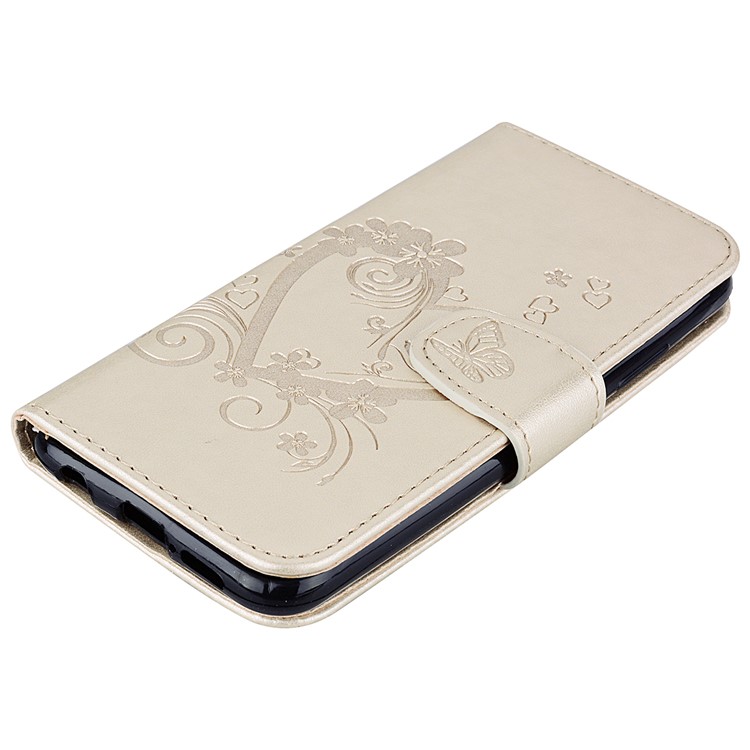 Imprint Heart Flower Magnetic Leather Stand Case for Huawei P20 Lite / Nova 3e - Champagne Gold-3