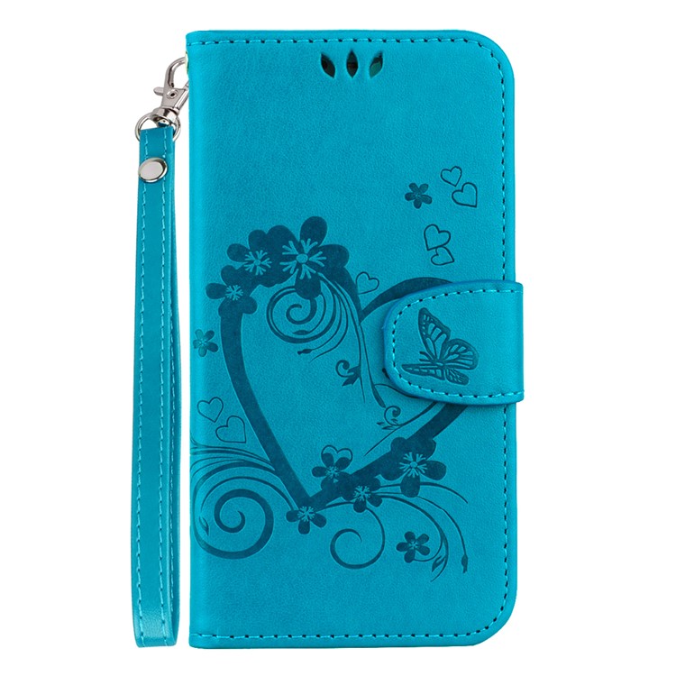 Imprint Heart Flower Magnetic Leather Stand Cover for Huawei P20 Lite / Nova 3e - Blue-1