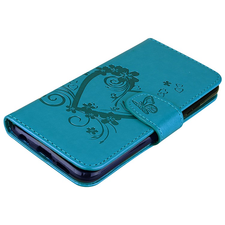 Imprint Heart Flower Magnetic Leather Stand Cover for Huawei P20 Lite / Nova 3e - Blue-3