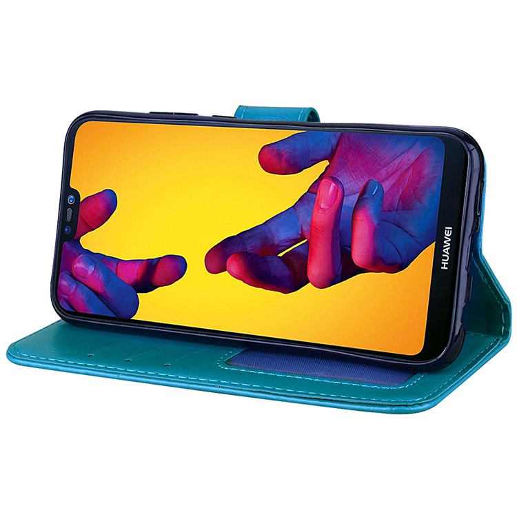 Imprint Heart Flower Magnetic Leather Stand Cover for Huawei P20 Lite / Nova 3e - Blue-4
