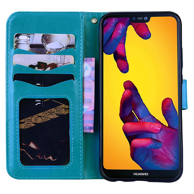 Imprint Heart Flower Magnetic Leather Stand Cover for Huawei P20 Lite / Nova 3e - Blue-5