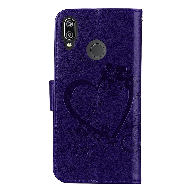 Imprint Heart Flower Wallet Leather Case with Stand for Huawei P20 Lite / Nova 3e - Purple-2