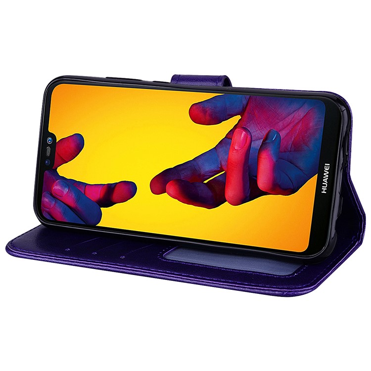 Imprint Heart Flower Wallet Leather Case with Stand for Huawei P20 Lite / Nova 3e - Purple-4