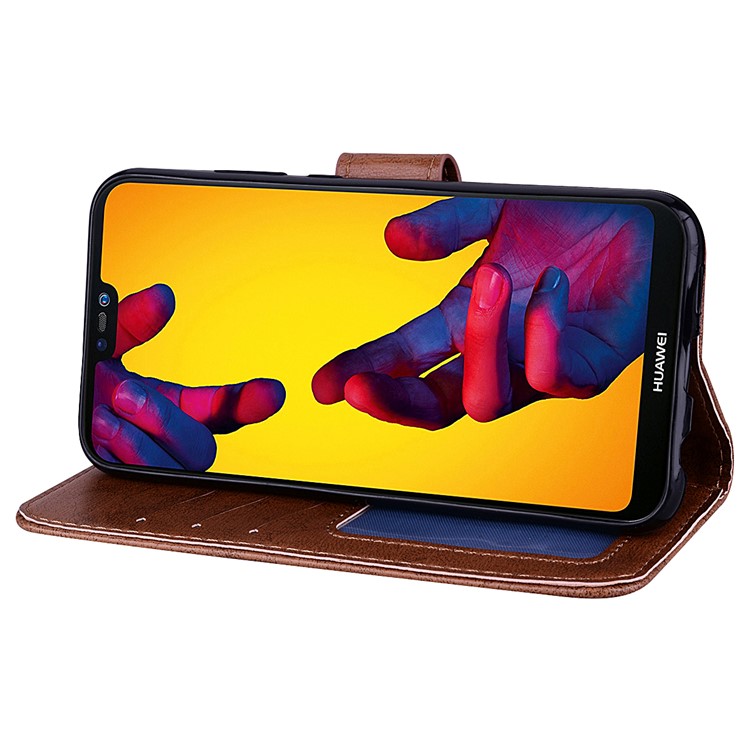 Imprint Heart Flower Wallet Leather Cover with Stand for Huawei P20 Lite / Nova 3e - Brown-4