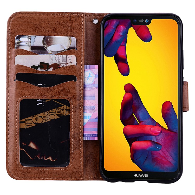 Imprint Heart Flower Wallet Leather Cover with Stand for Huawei P20 Lite / Nova 3e - Brown-5