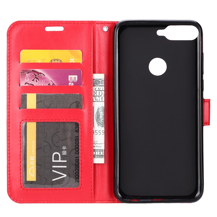 Crazy Horse Texture Wallet Stand Leather Shell Case for Huawei Y7 Prime (2018)/Honor 7C/Enjoy 8/ Nova 2 lite - Red-4