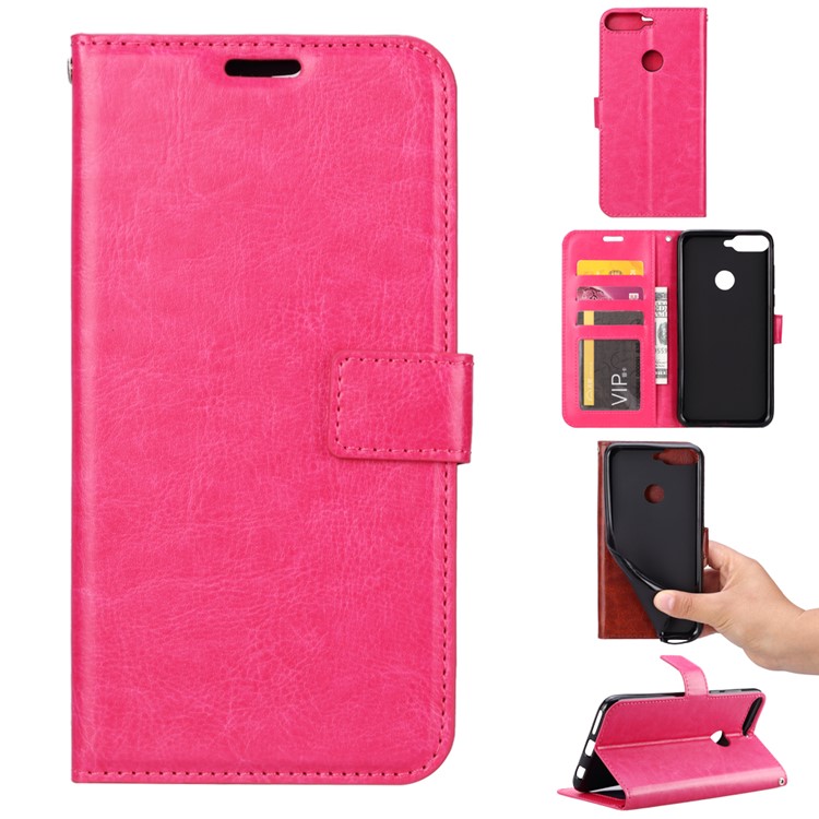 Crazy Horse Texture Wallet Stand Leather Phone Case for Huawei Y7 Prime (2018)/Honor 7C/Enjoy 8/ Nova 2 lite - Rose-1
