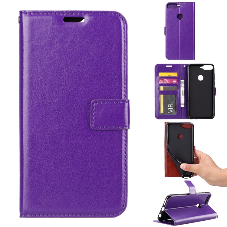 Crazy Horse Texture Wallet Stand Leather Phone Cover for Huawei Y7 Prime (2018)/Honor 7C/Enjoy 8/ Nova 2 lite - Purple-1