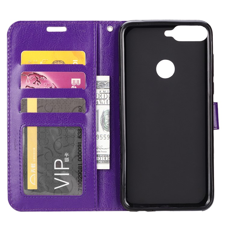 Crazy Horse Texture Wallet Stand Leather Phone Cover for Huawei Y7 Prime (2018)/Honor 7C/Enjoy 8/ Nova 2 lite - Purple-4