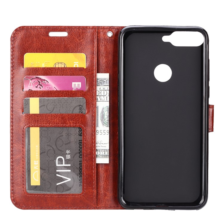 Crazy Horse Texture Wallet Stand Leather Mobile Casing for Huawei Y7 Prime (2018)/Honor 7C/Enjoy 8/ Nova 2 lite - Brown-4