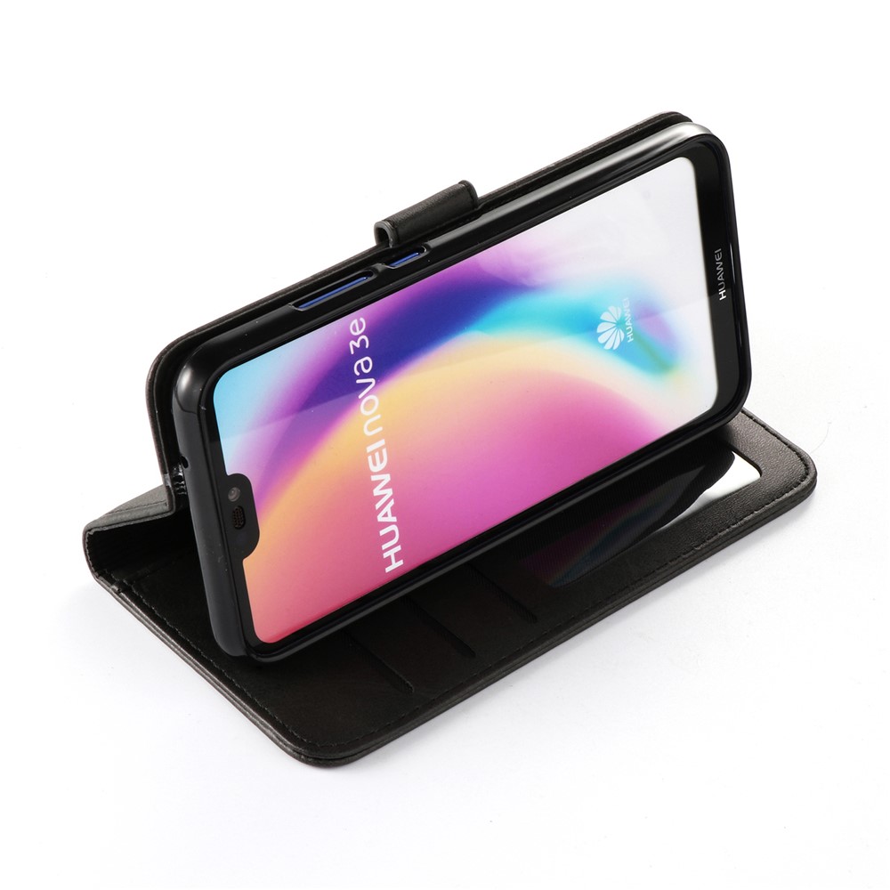 LC.IMEEKE Wallet Stand Leather Mobile Phone Case for Huawei P20 Lite/Nova 3e - Black-3
