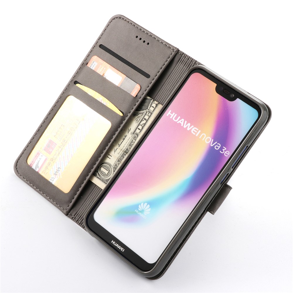 LC.IMEEKE Wallet Stand Leather Mobile Phone Cover for Huawei P20 Lite/Nova 3e - Grey-2