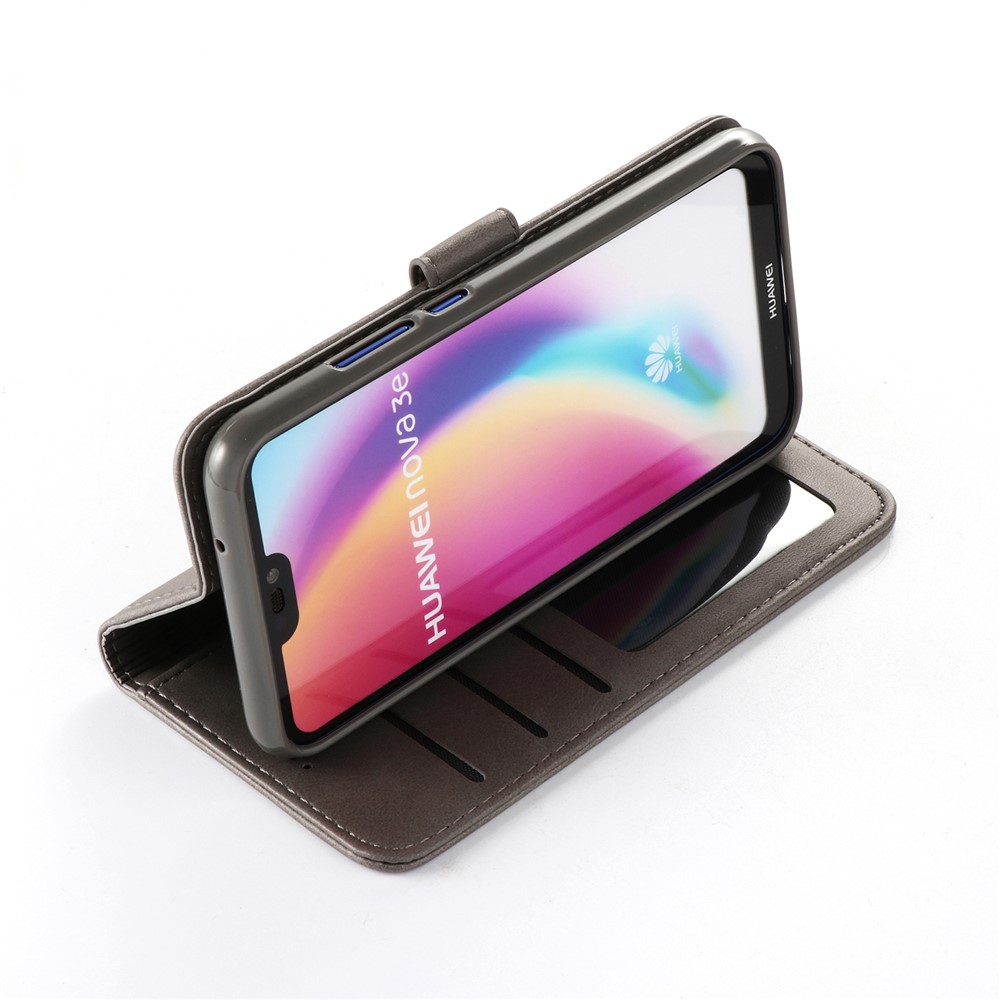 LC.IMEEKE Wallet Stand Leather Mobile Phone Cover for Huawei P20 Lite/Nova 3e - Grey-3