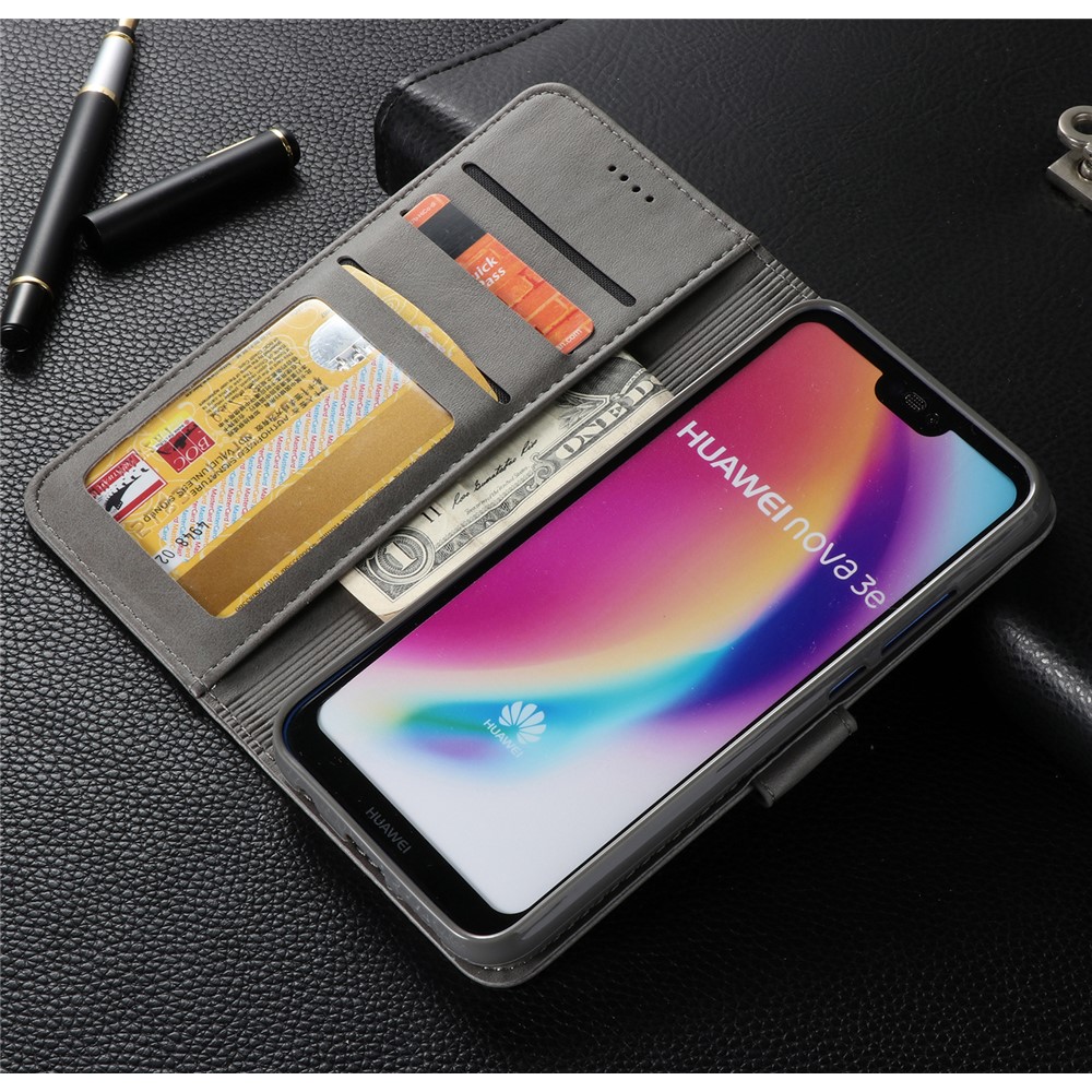 LC.IMEEKE Wallet Stand Leather Mobile Phone Cover for Huawei P20 Lite/Nova 3e - Grey-9