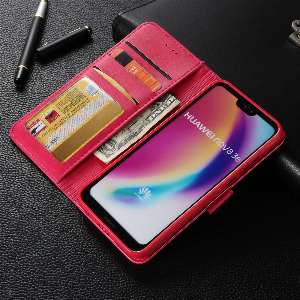 LC.IMEEKE Wallet Stand Leather Mobile Phone Shell for Huawei P20 Lite/Nova 3e - Rose-9