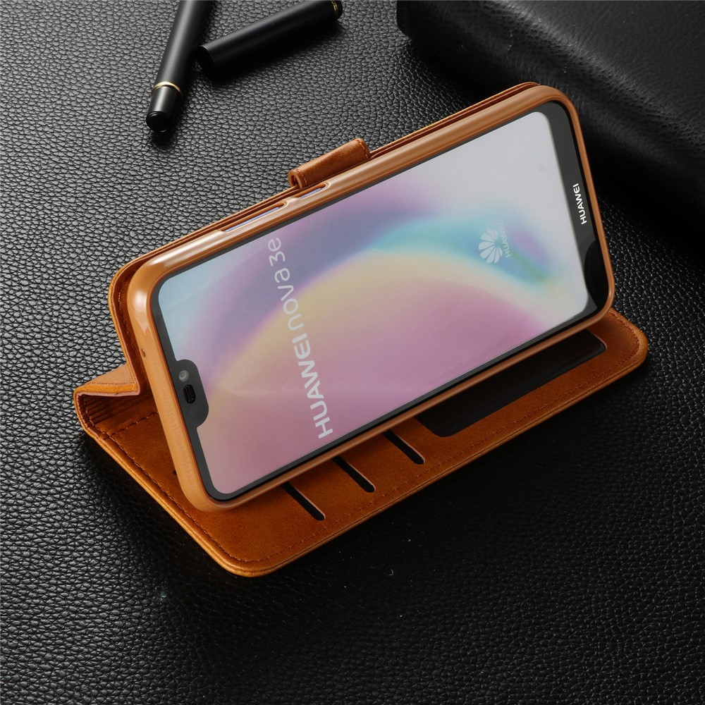 LC.IMEEKE Wallet Stand Leather Mobile Phone Casing for Huawei P20 Lite/Nova 3e - Brown-11