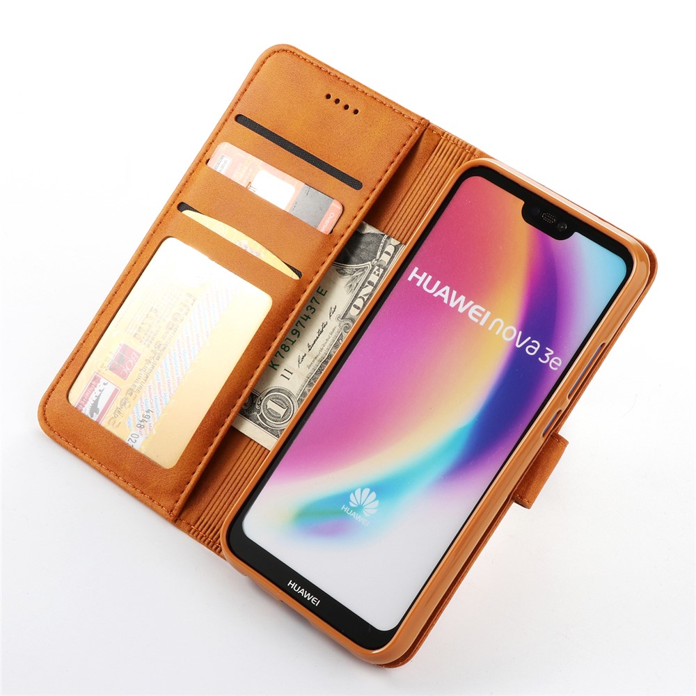 LC.IMEEKE Wallet Stand Leather Mobile Phone Casing for Huawei P20 Lite/Nova 3e - Brown-2