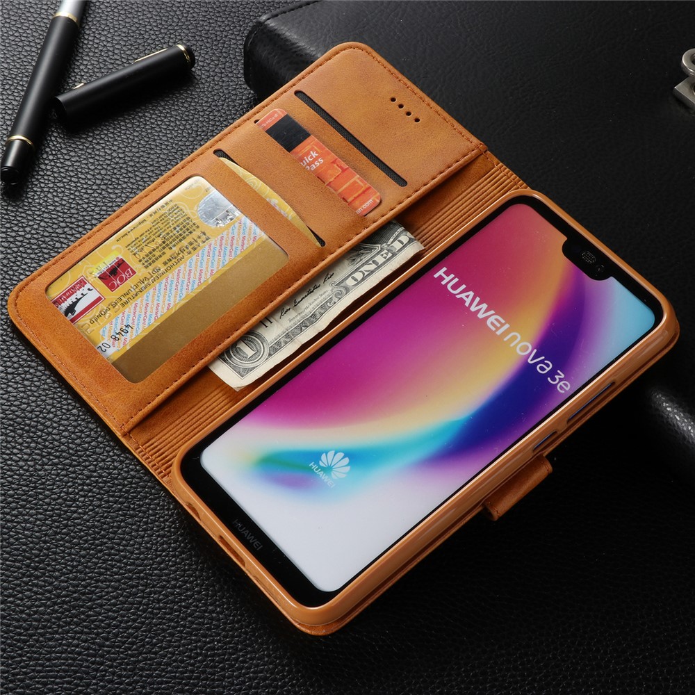 LC.IMEEKE Wallet Stand Leather Mobile Phone Casing for Huawei P20 Lite/Nova 3e - Brown-9